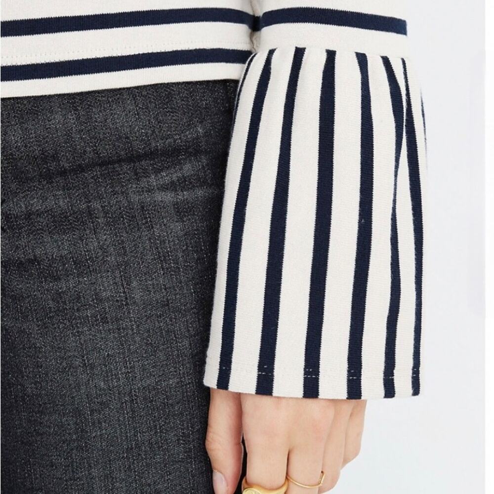 Madewell Women's Top Size XS Ivory& Black Stripe Bell Sleeve - Picture 3 of 7